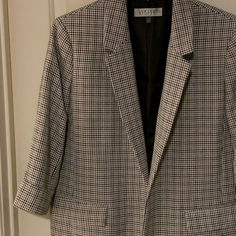 Kasper Black and White Checkered Blazer